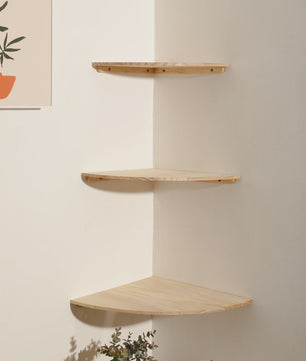 Set van 3 Houten Hoekplanken - Drijvende Wandplanken met Golvende Rand