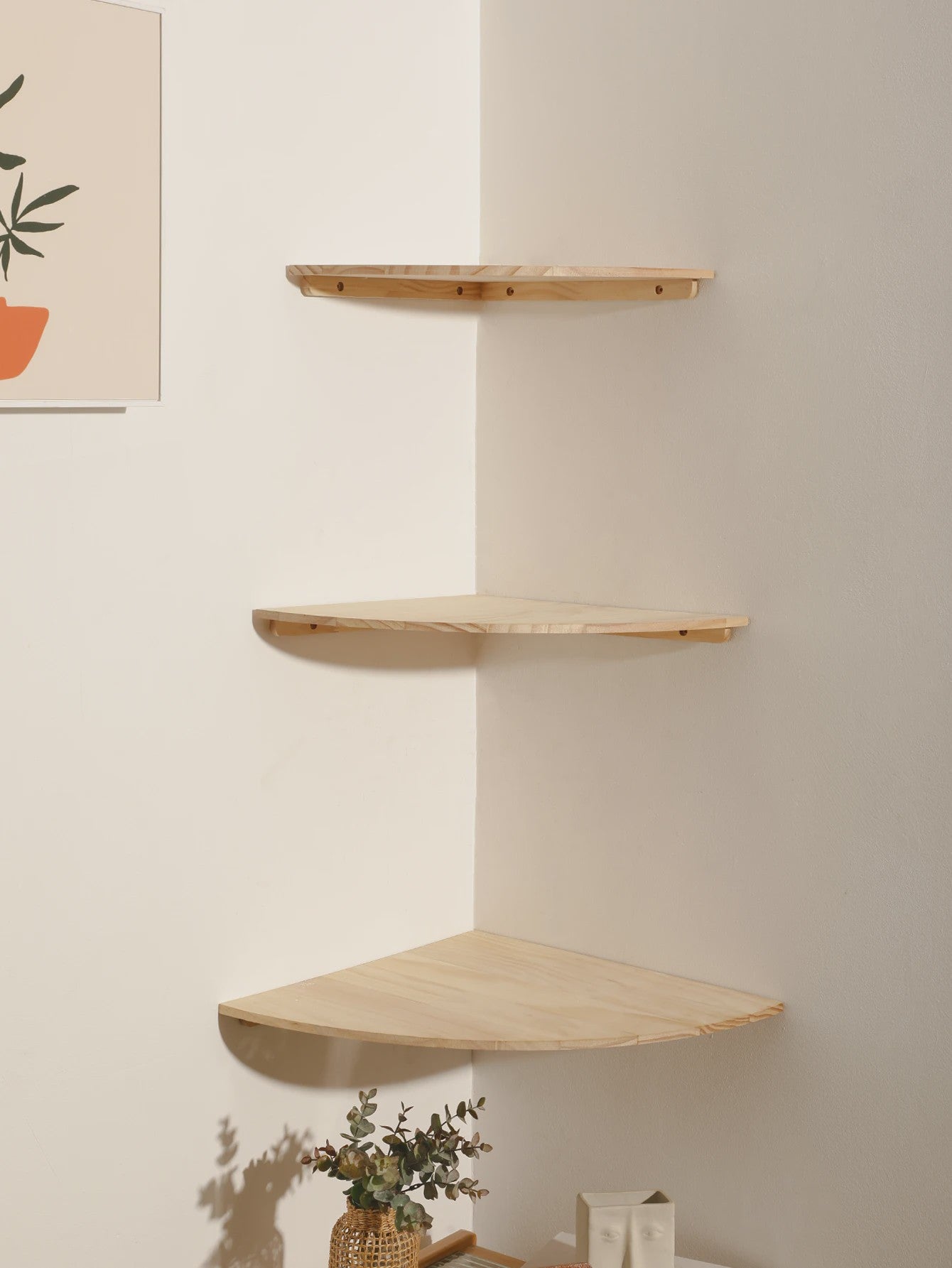 Set van 3 Houten Hoekplanken - Drijvende Wandplanken met Golvende Rand