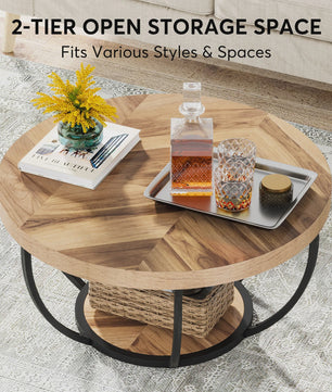 Industriële Ronde Salontafel met 2 Lagen Opslag - 31.7 inch