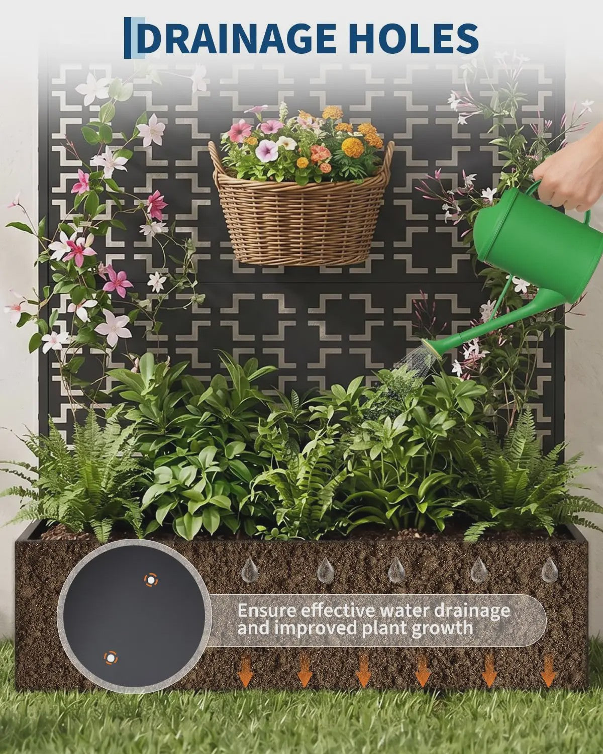 Metalen Plantenbak met Geometrisch Trellis Scherm - 180 cm Hoog