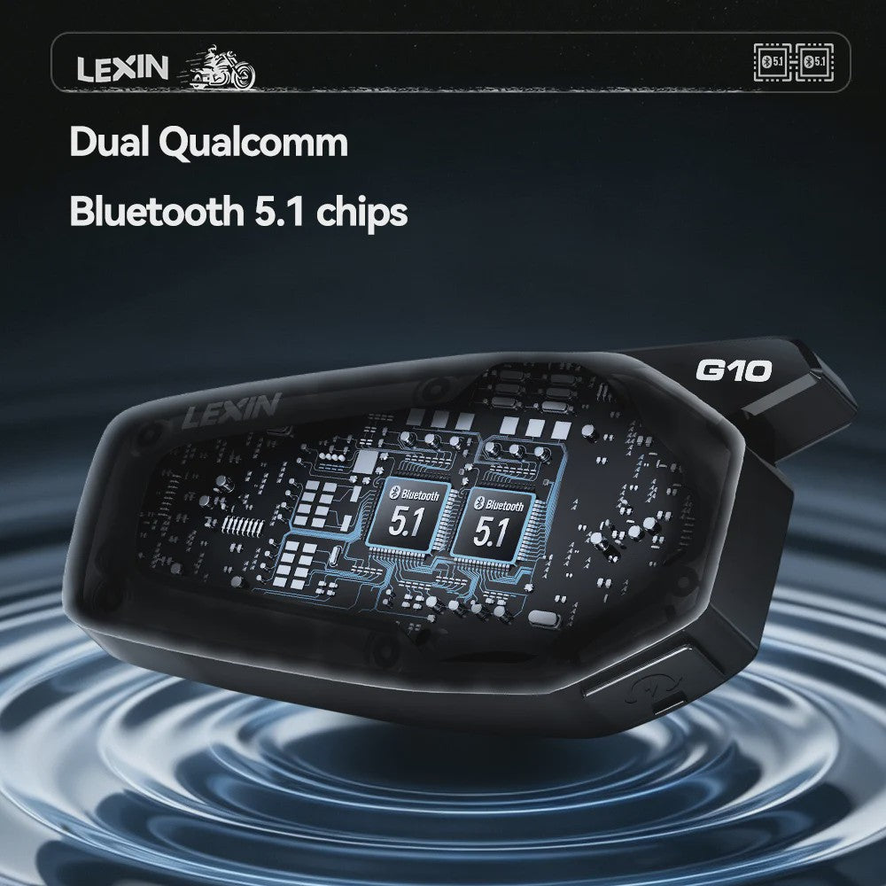 LEXIN G10 Motorhelm Intercom Systeem - 8 Rijders, Bluetooth 5.1, Parallel Audio & Muziek Delen