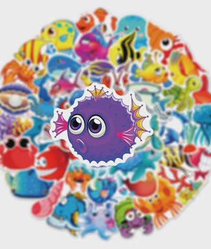 50x Schattige Zeedieren Cartoon Stickers - Oceaan Wereld, Koraal & Kwallen Decoratie voor Laptop & Dagboek