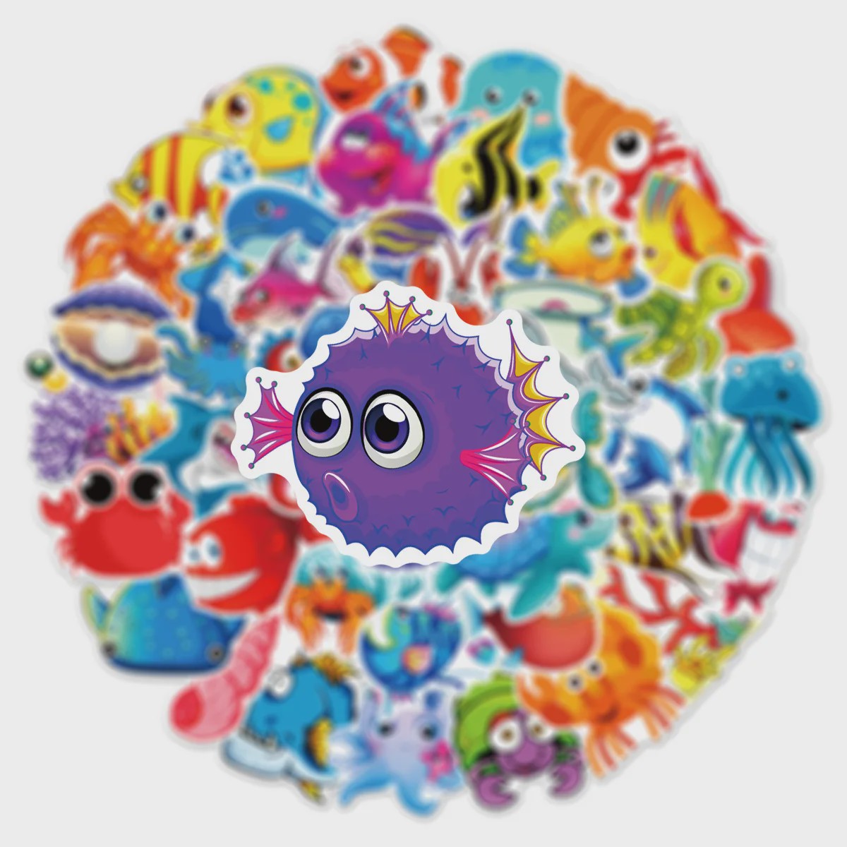 50x Schattige Zeedieren Cartoon Stickers - Oceaan Wereld, Koraal & Kwallen Decoratie voor Laptop & Dagboek