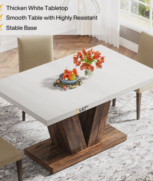 Moderne Eettafel Wit 120x80cm voor 4 Personen - Stijlvolle Keukentafel met Unieke Houten Poot