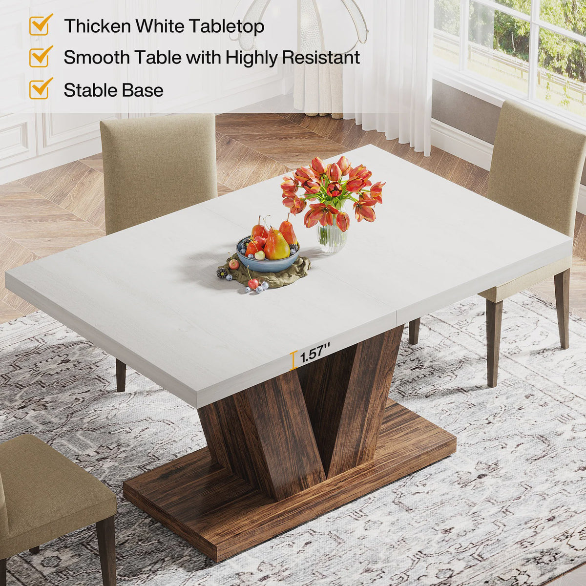 Moderne Eettafel Wit 120x80cm voor 4 Personen - Stijlvolle Keukentafel met Unieke Houten Poot