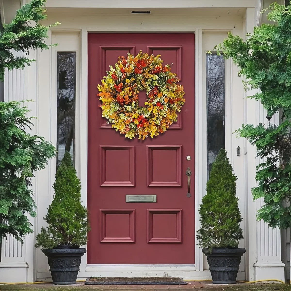 Elegante Kunstbloemen Krans - Realistische Herfstbladeren voor Binnen, Deurdecoratie & Kerst
