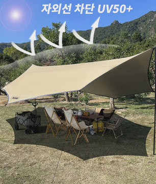 Grote Achthoekige Camping Tarp 5.1x5.1m - Waterdicht en UV-beschermend met Stokkenset