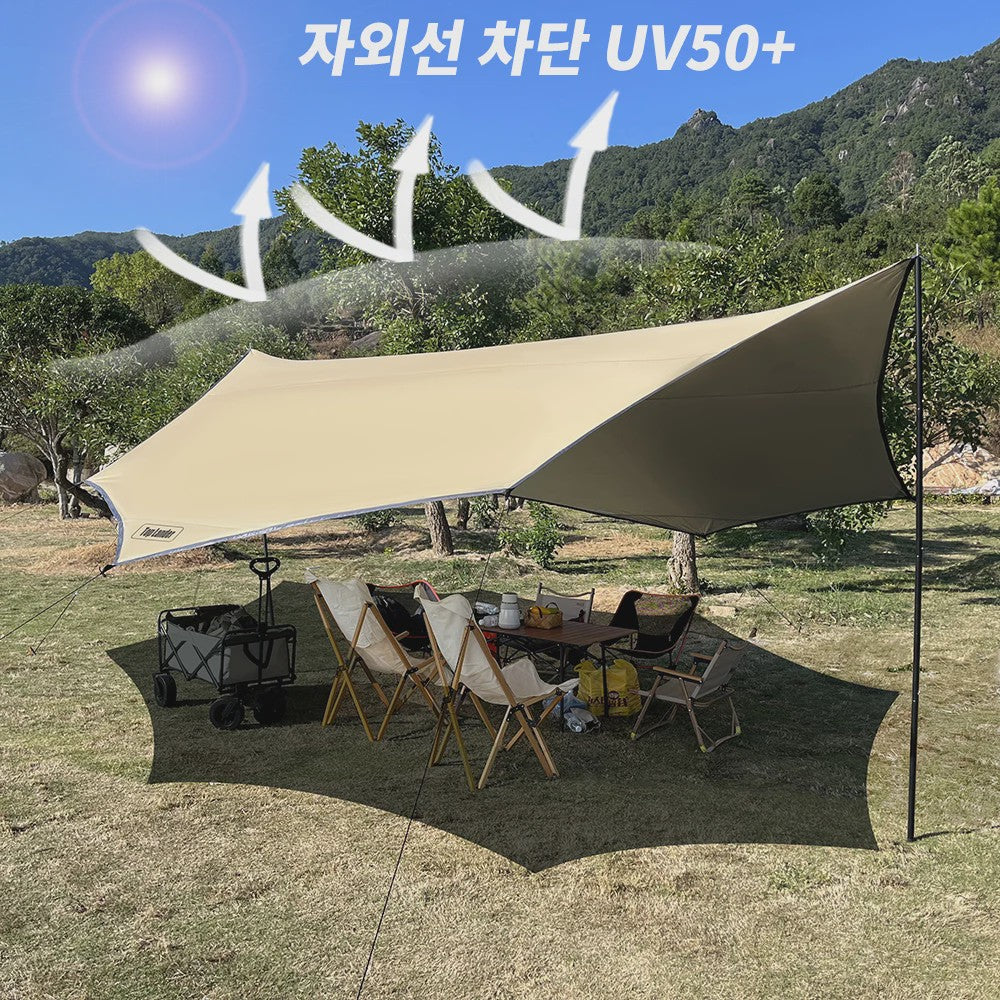 Grote Achthoekige Camping Tarp 5.1x5.1m - Waterdicht en UV-beschermend met Stokkenset