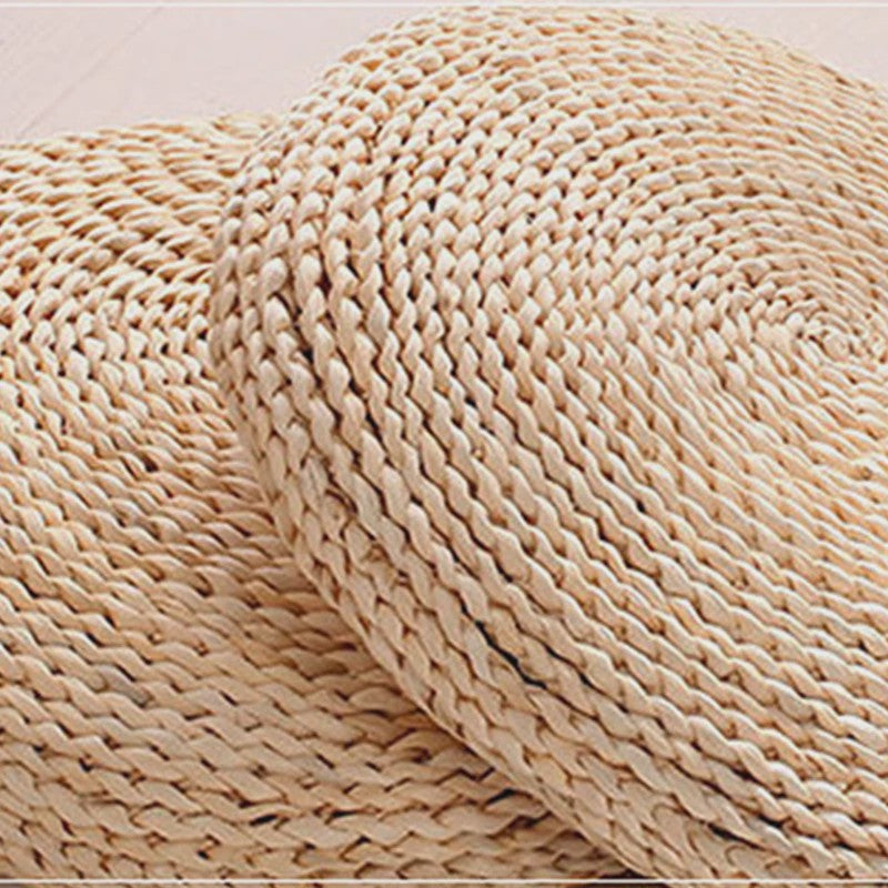 Ronde Tatami Meditatiekussen van Maïsschillen en Stro - Japans Design (30/40cm)