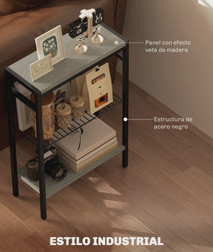 Homcom Smalle Bijzettafel met 3 Open Planken en Stalen Frame - Industrieel Design