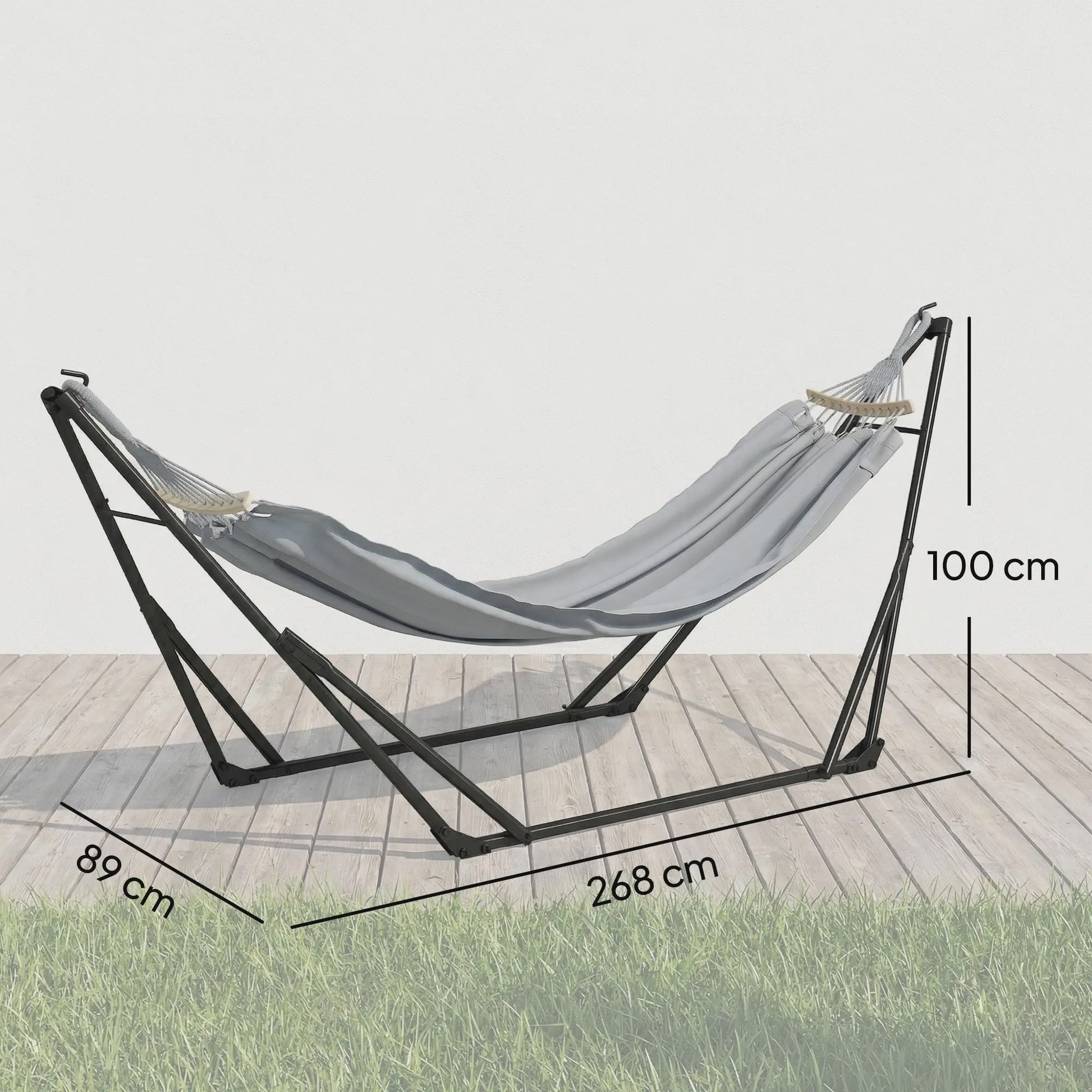 Outsunny 2-in-1 Stalen Hangmat & Hangstoel Standaard - Opvouwbaar, Draagbaar met Tas, 120 kg
