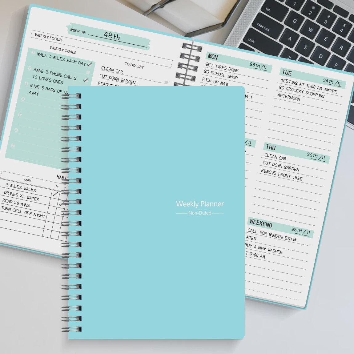 A5 Weekplanner Agenda - Ongeprikte Spiral Notebook voor Dagelijkse Planning & Doelen