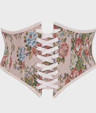 Bloemenprint Corset met Vetersluiting en Rits - Steampunk Gothic Stijl