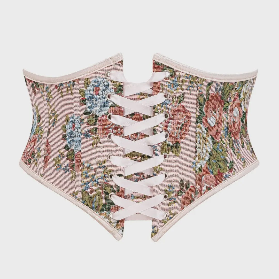 Bloemenprint Corset met Vetersluiting en Rits - Steampunk Gothic Stijl