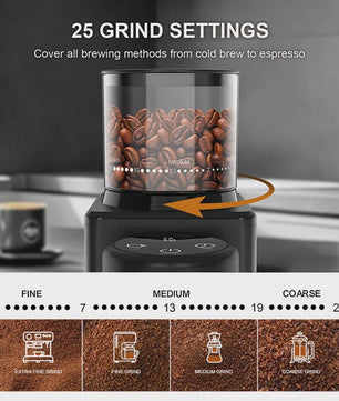 Elektrische Koffiemolen met Conische Braam, 25 Maalgraad Instellingen & Touchscreen