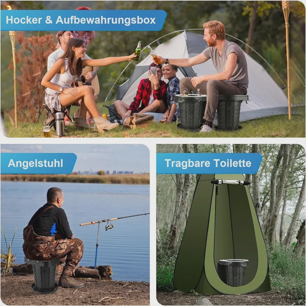 Draagbaar Toilet met Deksel - 180kg Draagvermogen | Ideaal voor Camping, Vissen, Reizen & Noodgevallen