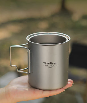 Tiartisan Titanium Mok met Opvouwbaar Handvat - Lichtgewicht & Draagbaar voor Outdoor Avonturen