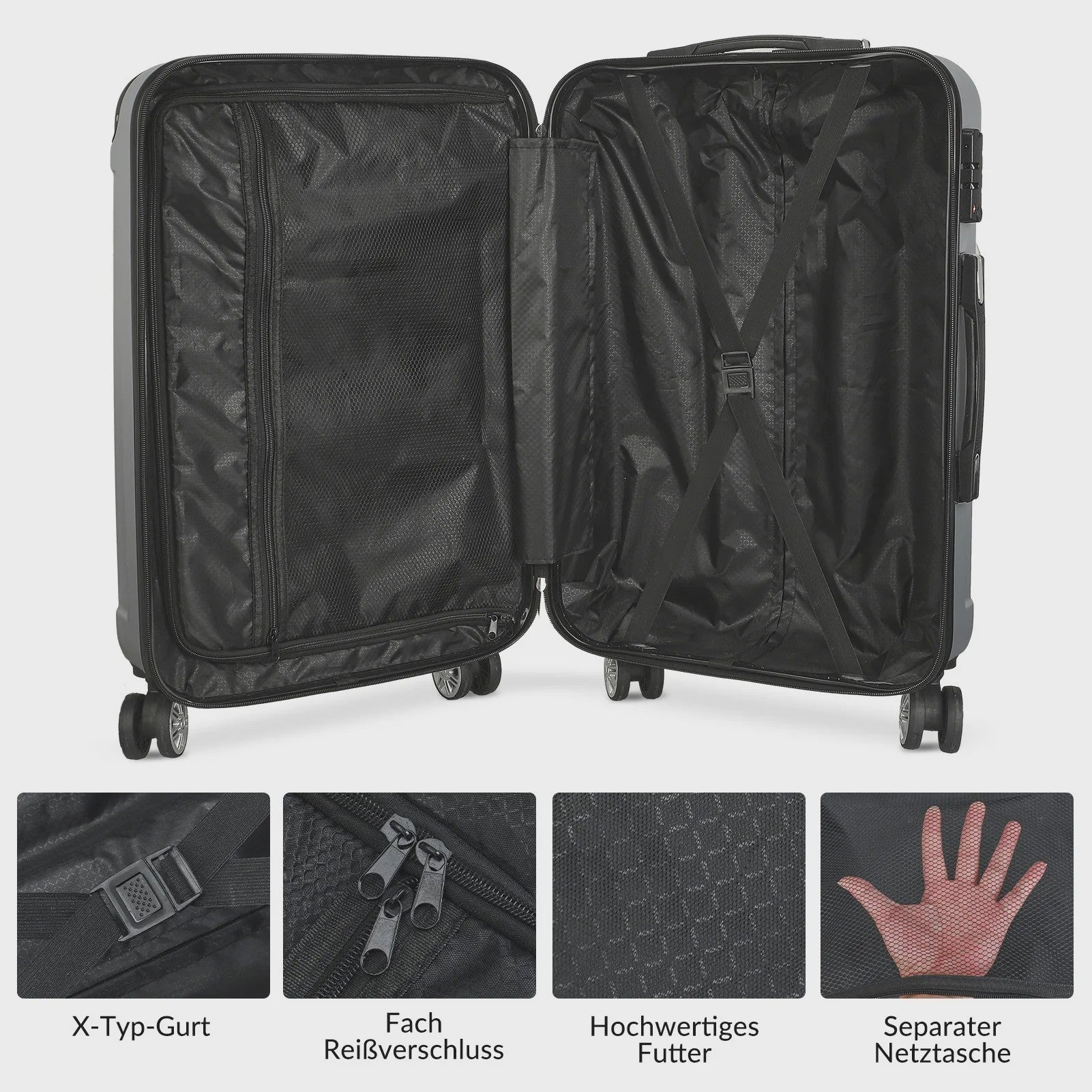 3-delige Trolley Koffer Set Donkergrijs - Lichtgewicht ABS, TSA Slot & 360° Dubbele Wielen