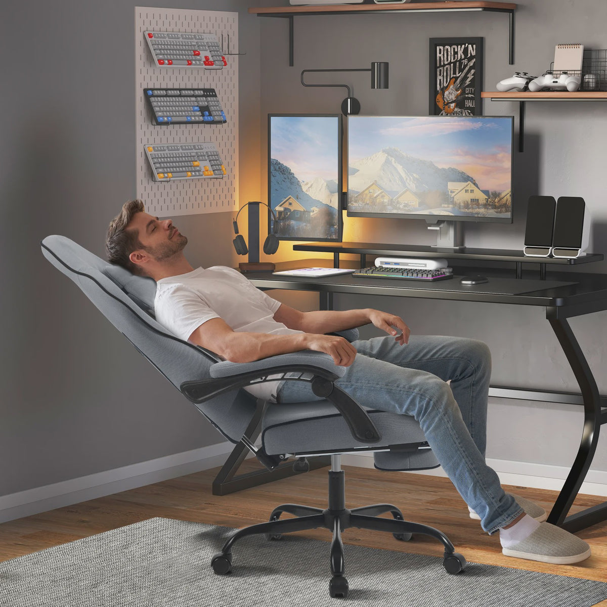 Ergonomische bureaustoel met voetensteun en lendenkussen - Comfortabel gamen en werken