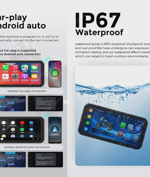 6.25" Motorfiets Navigatie & DVR met Draadloze CarPlay/Android Auto - Waterdicht IP67