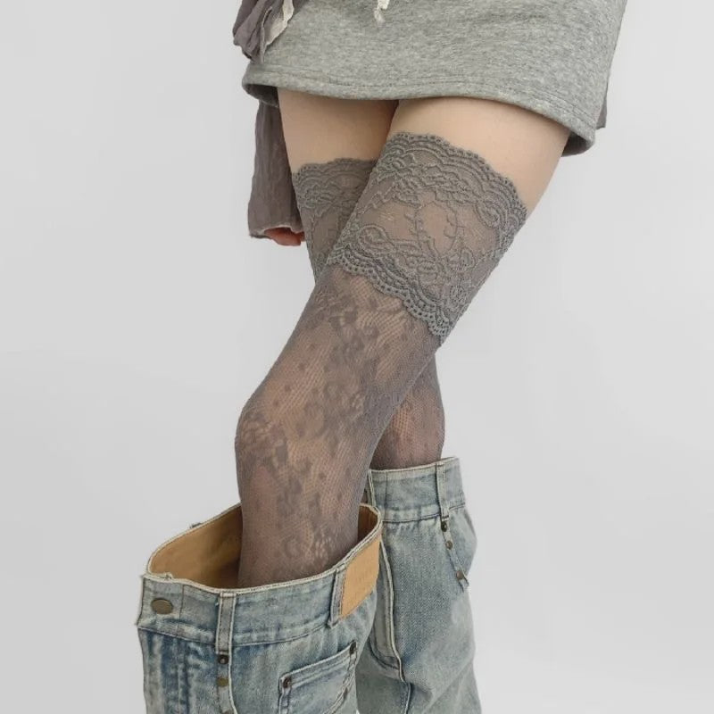 Luxe Kant Dijhoge Kousen - Elegante Over de Knie Sokken voor Dames & Lolita Stijl