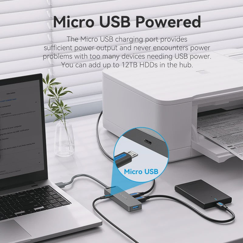 Vention USB 3.0 Hub met 4 Poorten - Hoge Snelheid & Brede Compatibiliteit