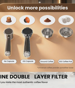 Patbrela Semi-Automatische Espressomachine 20Bar met Dubbel Watersysteem & 4-in-1 Portafilter