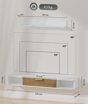 Zwevend TV Meubel met Wandplank en Open Vakken - Modern Design