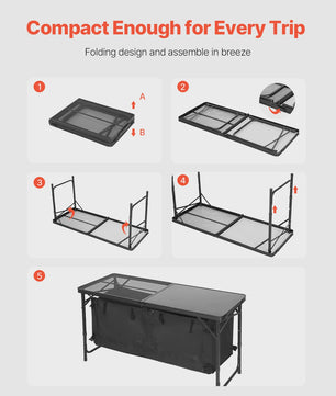 Aluminium Camping Keukentafel - Lichtgewicht & Draagbaar Kookstation voor Outdoor BBQ, Picknick & RV