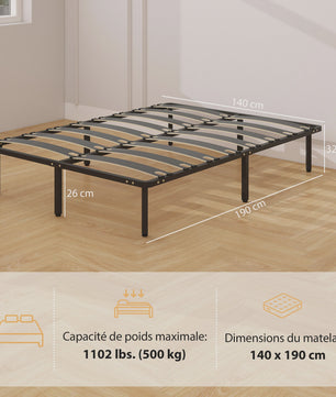 HOMCOM Bedframe 140x190 cm Zwart - Robuust, Ruimtebesparend & Makkelijk Montage