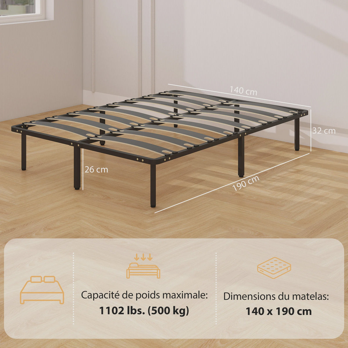 HOMCOM Bedframe 140x190 cm Zwart - Robuust, Ruimtebesparend & Makkelijk Montage