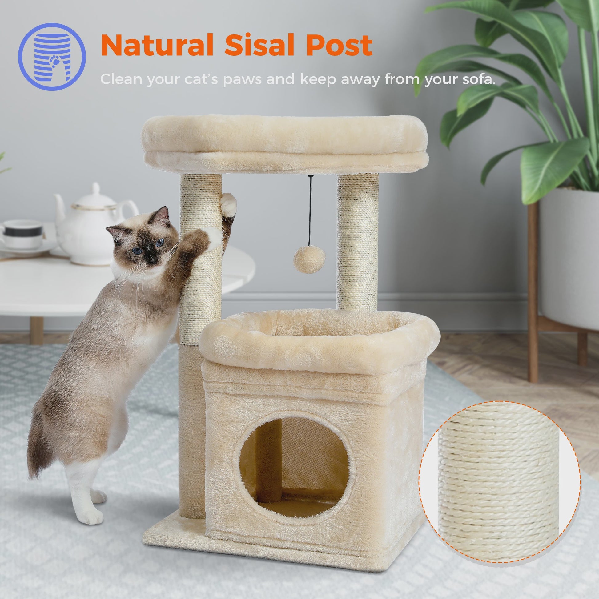 Kattenboom met Condo, Dubbele Perch en Krabpalen - Perfect voor Binnenkatten en Kittens