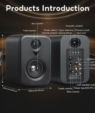 AIYIMA S400 Actieve Boekenplank Luidsprekers - Hifi Studio Monitors met Bluetooth & USB DAC