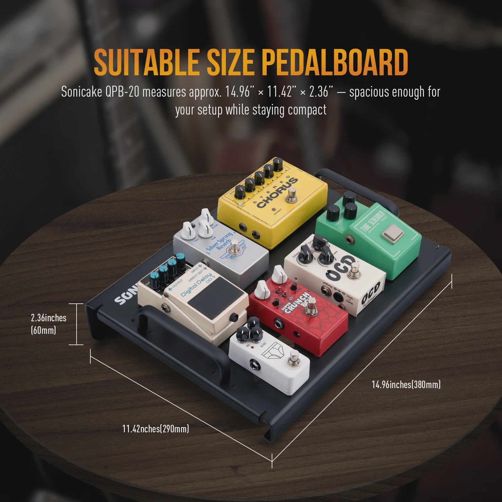 SONICAKE QPB-20 Compact Gitaar Pedalboard met Tas, Kabelbinders en Tape