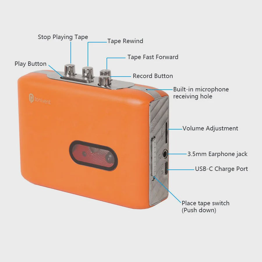 Draagbare Cassette naar MP3 Converter & Recorder met Ingebouwde Microfoon en Koptelefoon