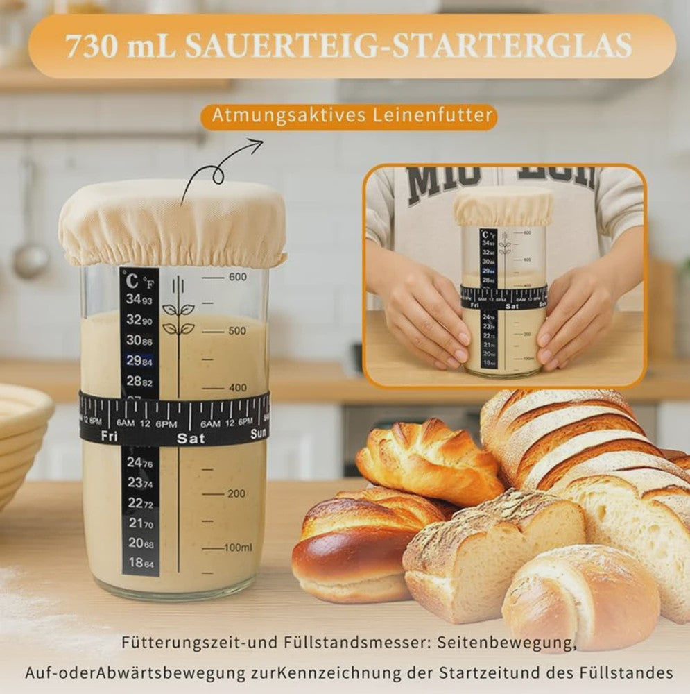 Professionele Broodbak Set: 2 Rijs- en Gistingmanden, Glazen Starterpot, Deegschraper & Meer