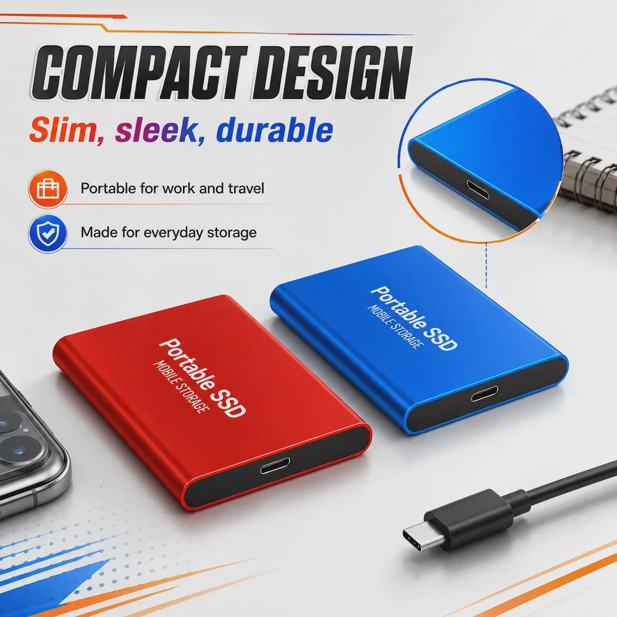 Snelle Externe SSD 1TB/2TB USB 3.1 - Compacte Mobiele Opslag voor PC & Mac