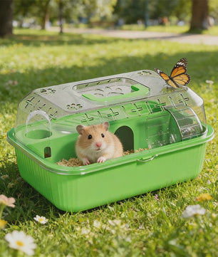 Ruime Dubbellaagse Hamsterkooi - Transparant & Draagbaar met Handvat