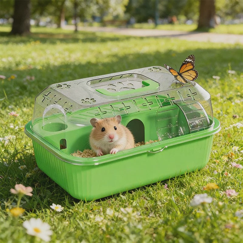 Ruime Dubbellaagse Hamsterkooi - Transparant & Draagbaar met Handvat