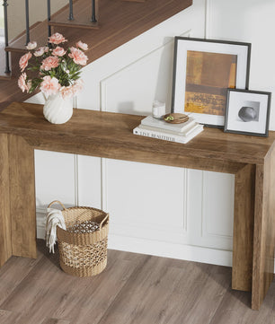 Tribesigns 140cm Farmhouse Console Tafel met Opbergruimte - Rustiek Bruin Hout
