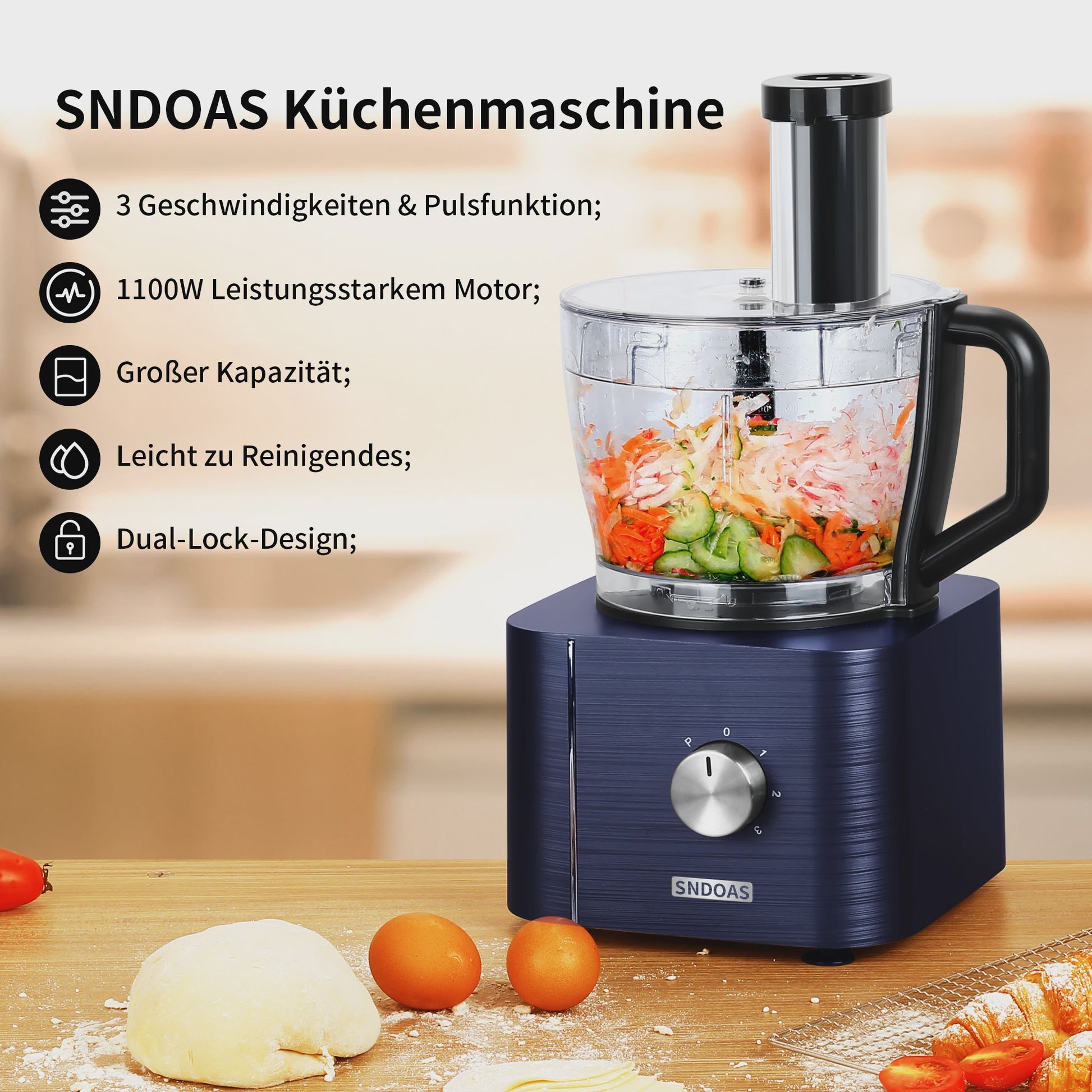 Krachtige 1300W Keukenmachine met 11 Accessoires: Mixen, Kneden, Blenden, Persen & Meer