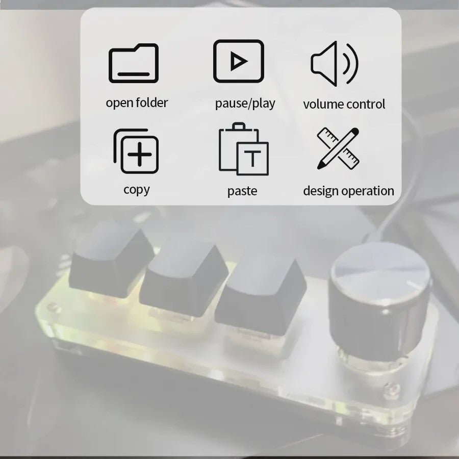 Programmeerbaar Mini Mechanisch Toetsenbord met 3 Toetsen, 1 Draaiknop & RGB - Ideaal voor Gaming & Design