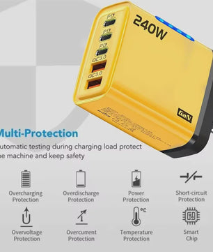 240W GaN 5-Poorts Snellader | USB-C PD & QC 3.0 | EU/US Stekker