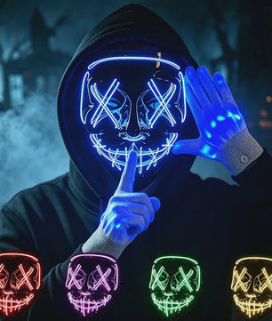 Verlicht LED Neon Purge Masker met Fiber Optic Handschoenen - Halloween & Feest