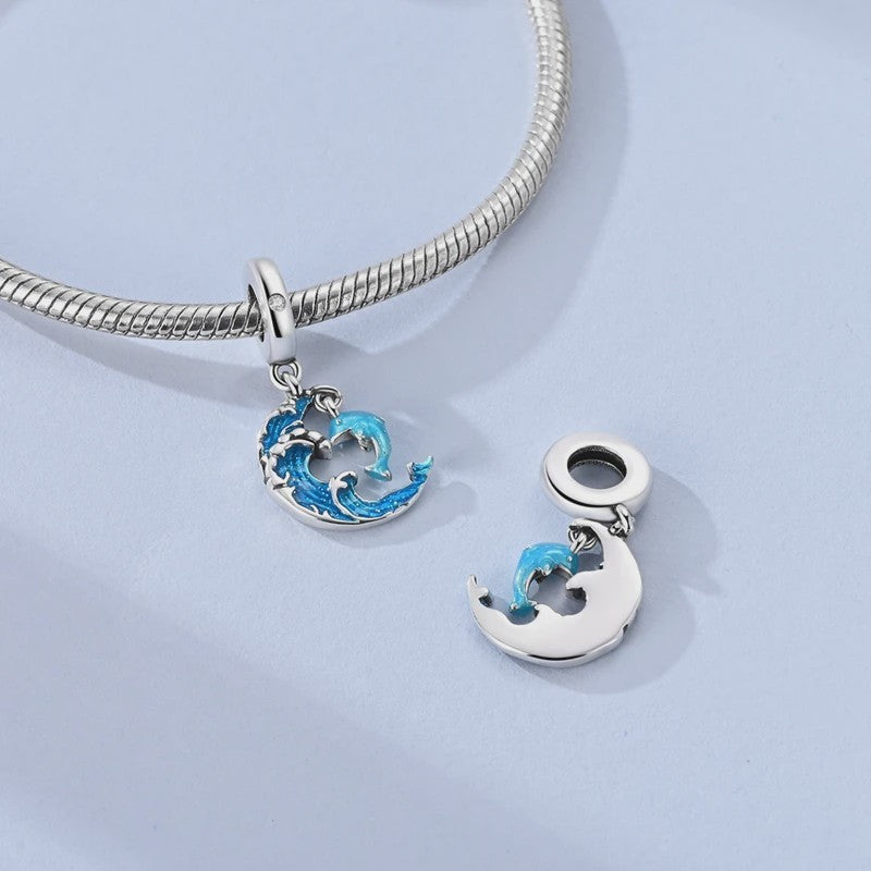 925 Sterling Zilveren Bedel Set: Dolfijn, Zeepaardje & Octopus - Blauw - DIY Armband Sieraden