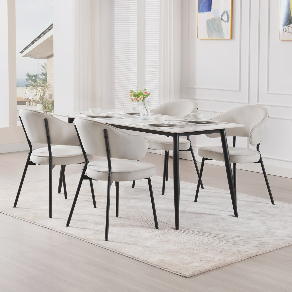 Set van 2 gestoffeerde eetkamerstoelen met armleuningen en rugleuning - Comfortabele lounge stoel voor keuken of woonkamer