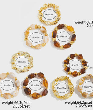 Set van 3 Bohemian Kralenarmbanden - Vintage Stijl Acryl & Goudkleurig