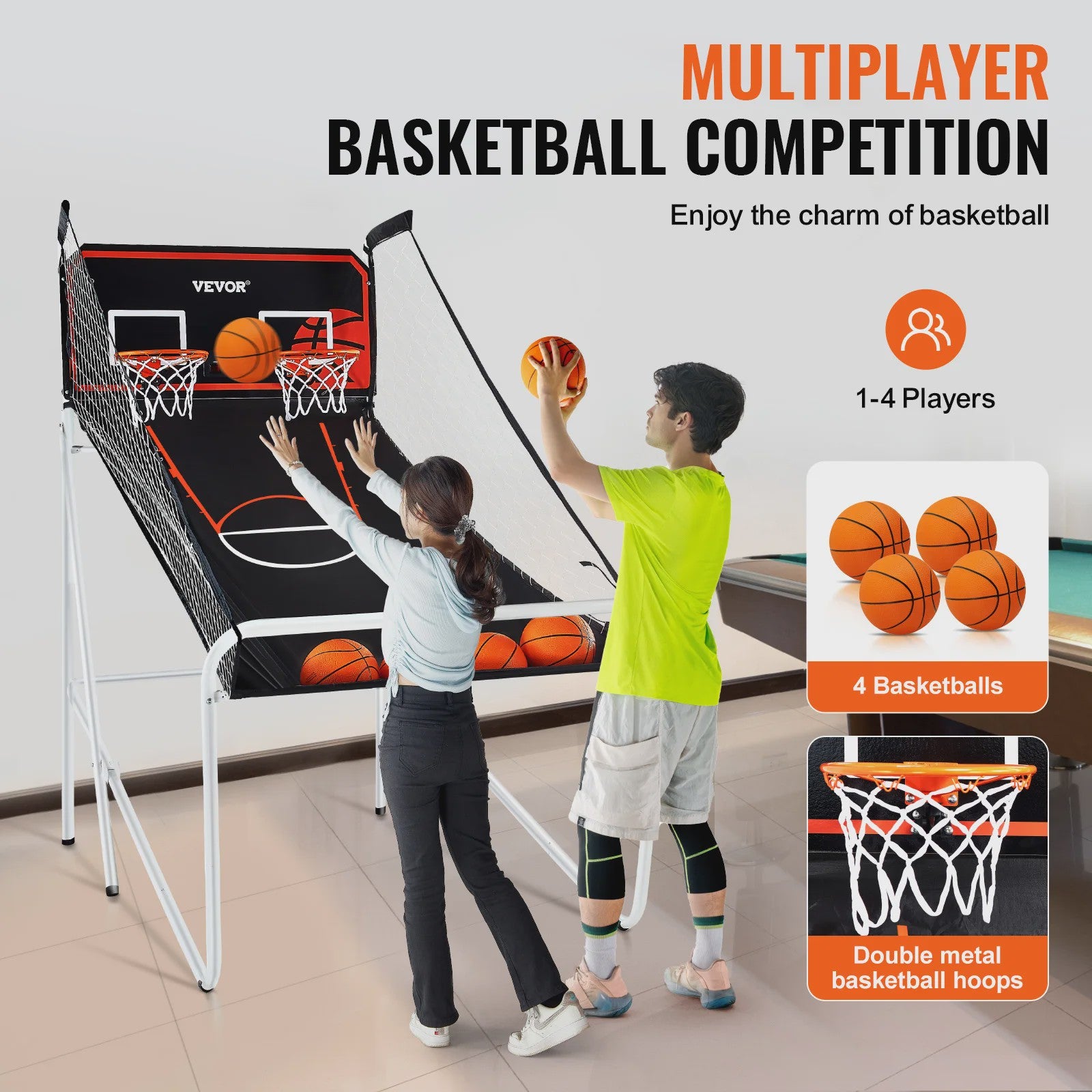 Dubbel Basketbal Arcade Spel - 2 Spelers, 8 Modi, Inclusief 4 Ballen