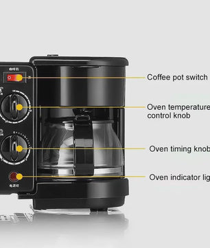 Multifunctionele Ontbijt Machine: Koffiezetter, Oven, Bakplaat & Broodrooster