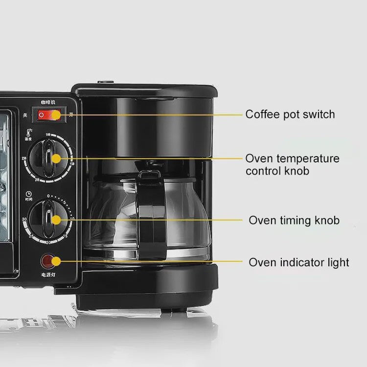 Multifunctionele Ontbijt Machine: Koffiezetter, Oven, Bakplaat & Broodrooster